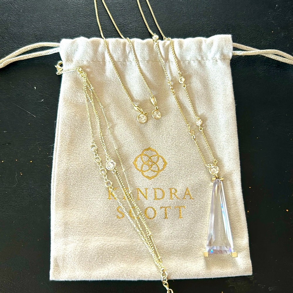 NWOT Kendra Scott matching necklace and bracelet gold clear glass rhinestones